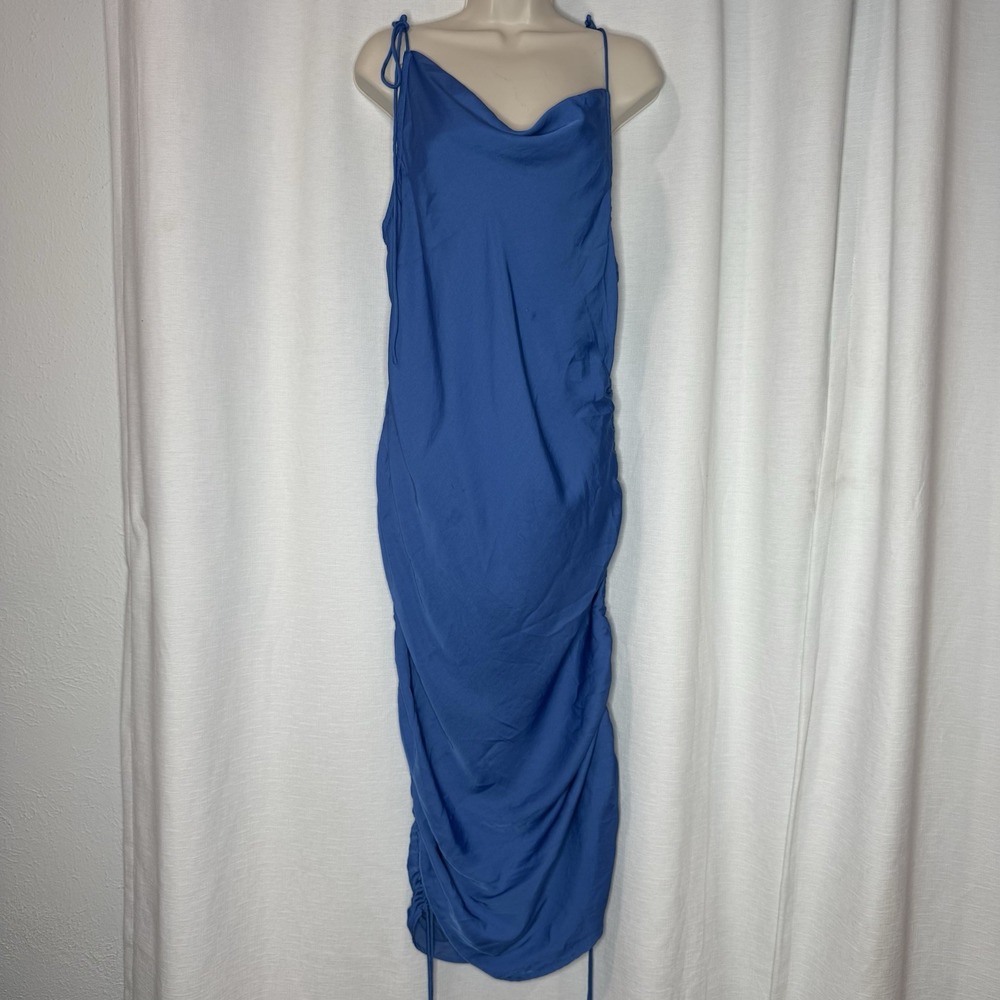 Jluxlabel Royal Blue Ruched Satin Slip Dress Cowl Neck Y2K Party L‎